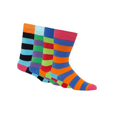 Pack of four multi-coloured block striped socks